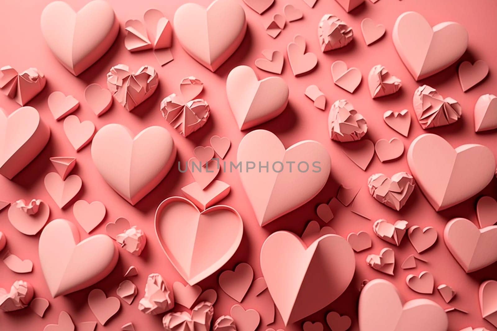 generative ai illustration of paper hearts in different sizes in pink on pink background for mothers day or valentines day