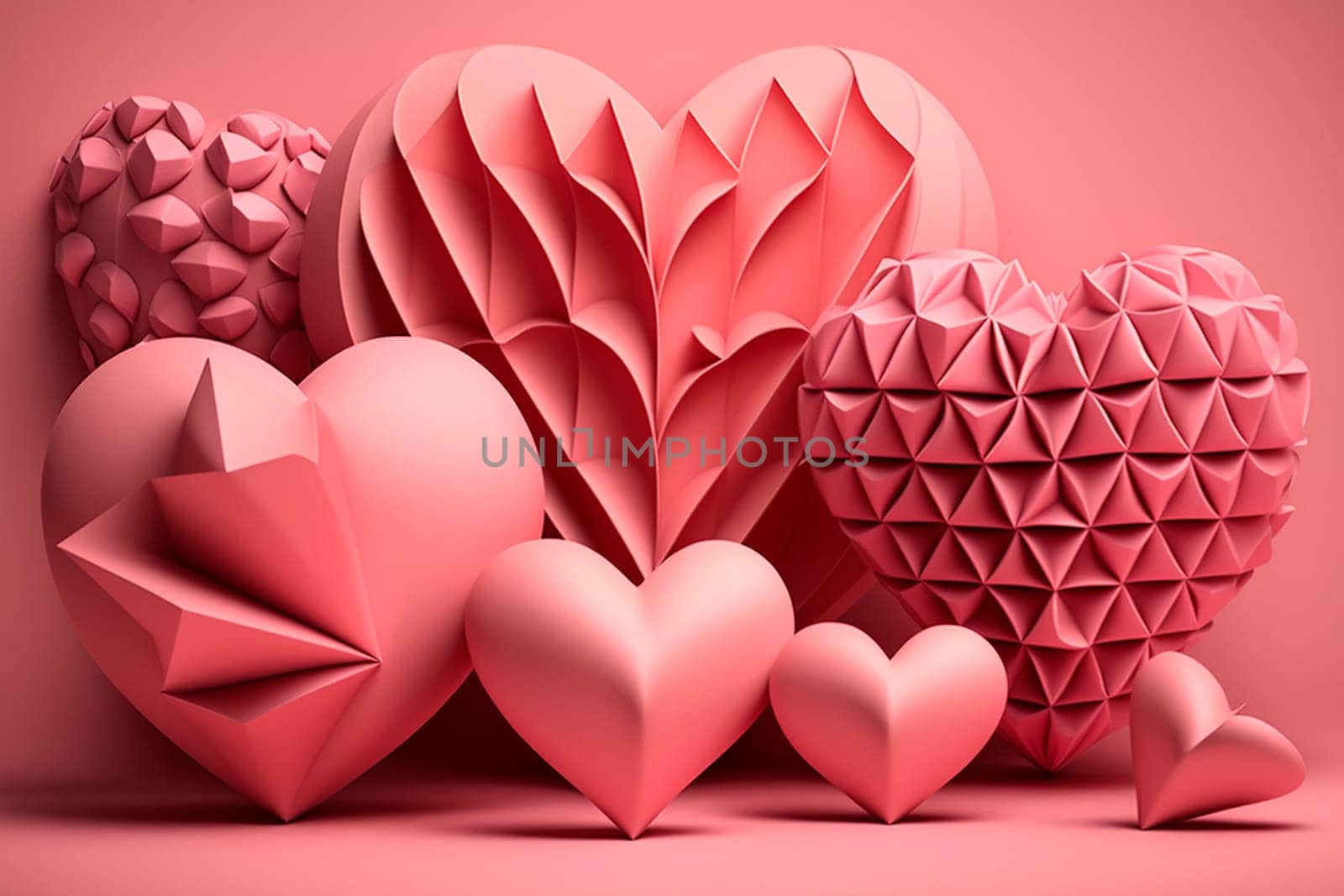 generative ai illustration of paper hearts in different sizes in pink on pink background for mothers day or valentines day