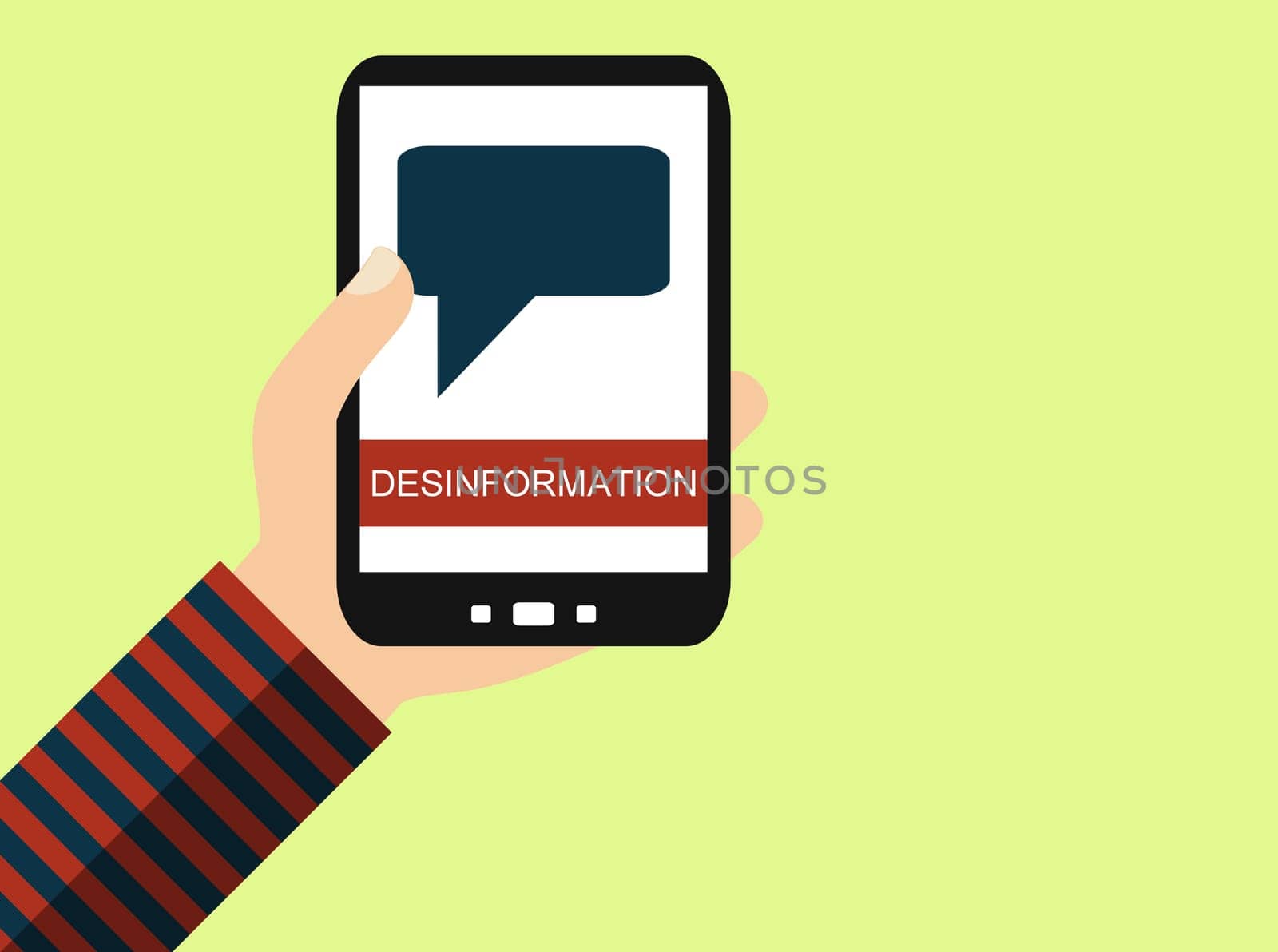 Disinformation in german language - Flat Desing Banner with hand and Smartphone