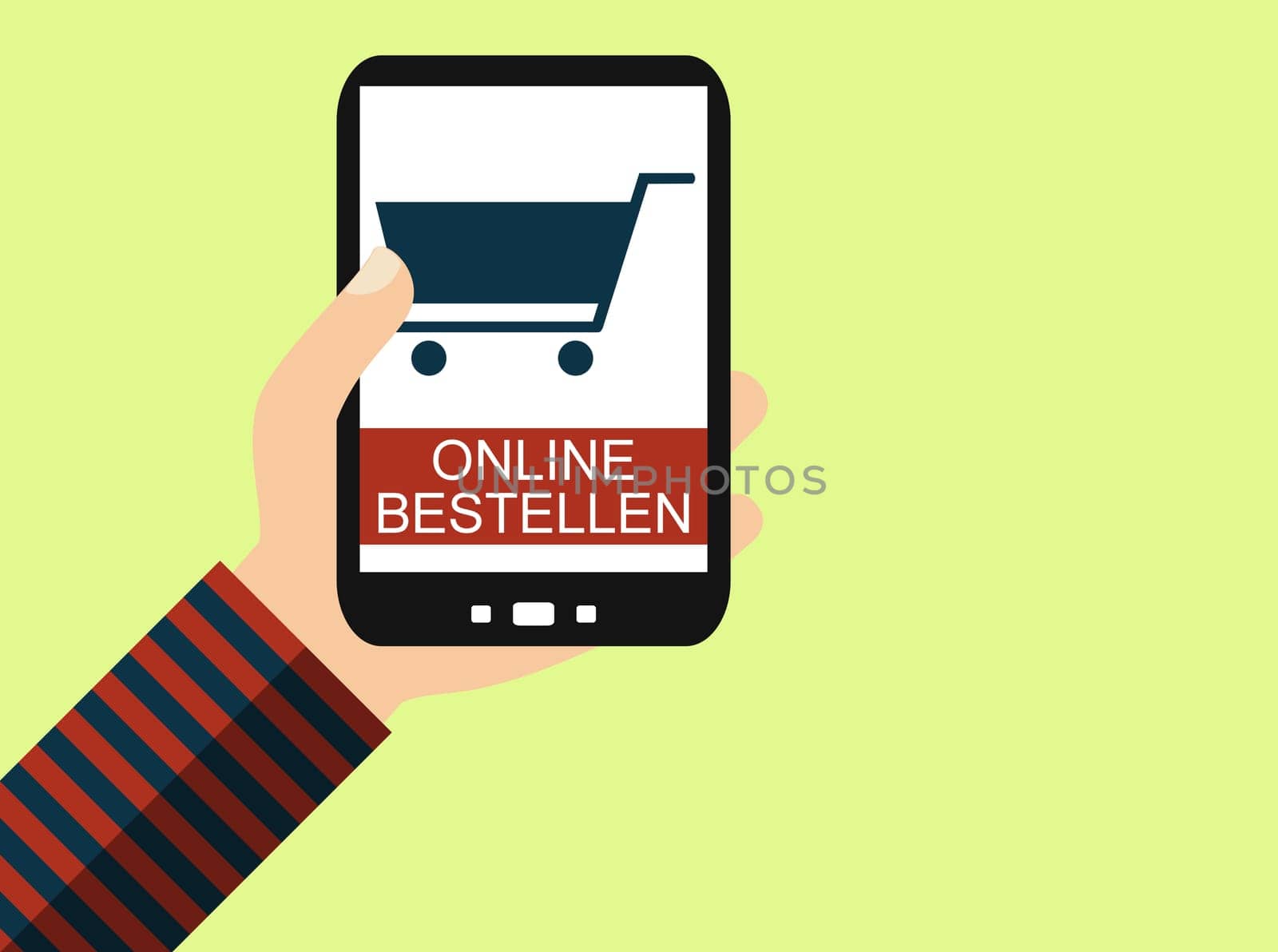 Flat Design Banner: Order Here in german language