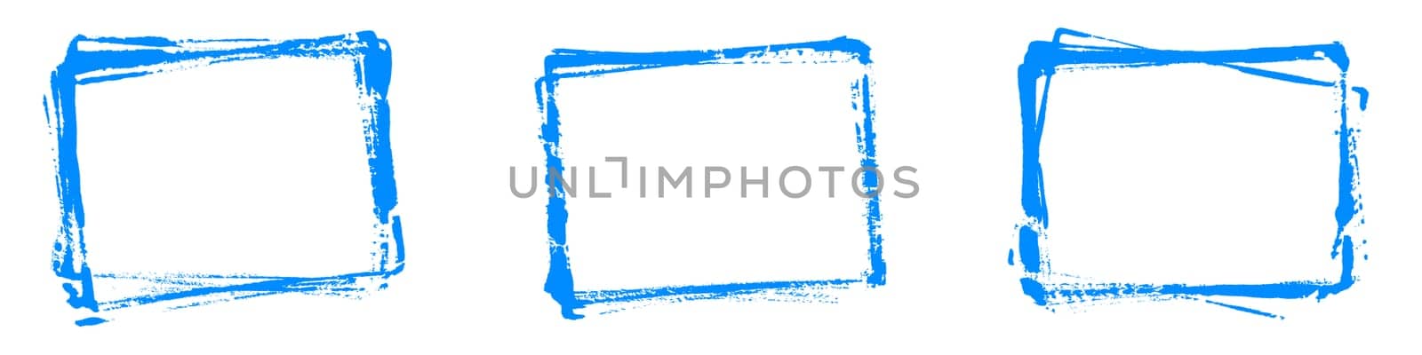 Three empty blue grunge frames made with pencil or brush