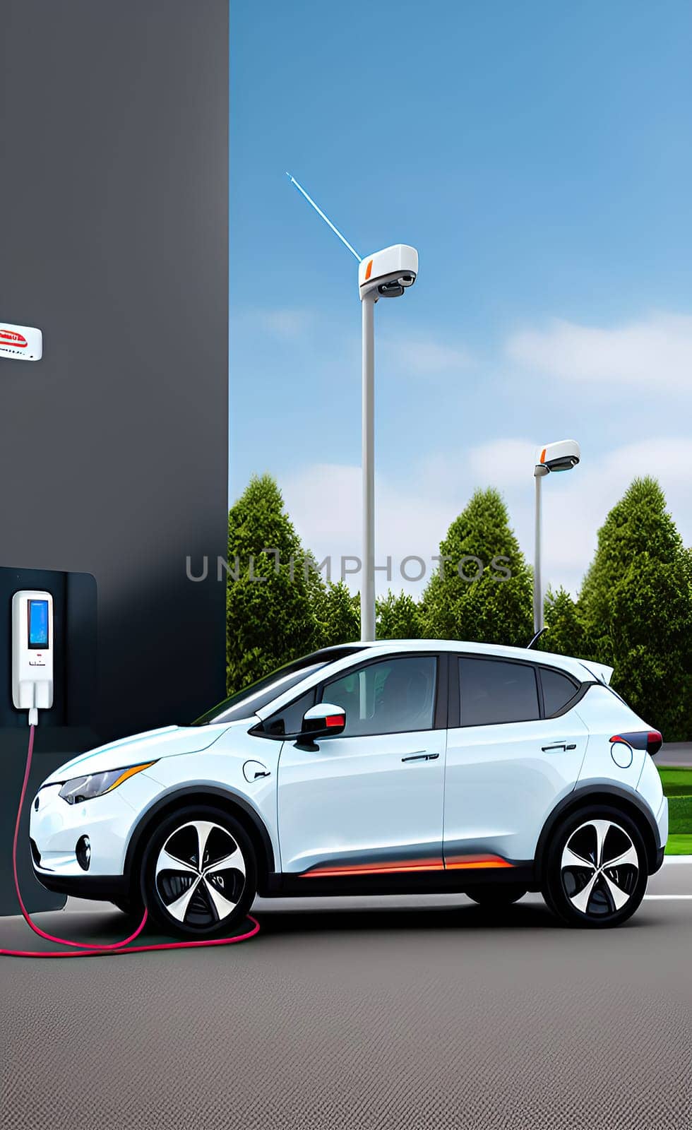 EV charging station for electric car in concept of green energy and eco power