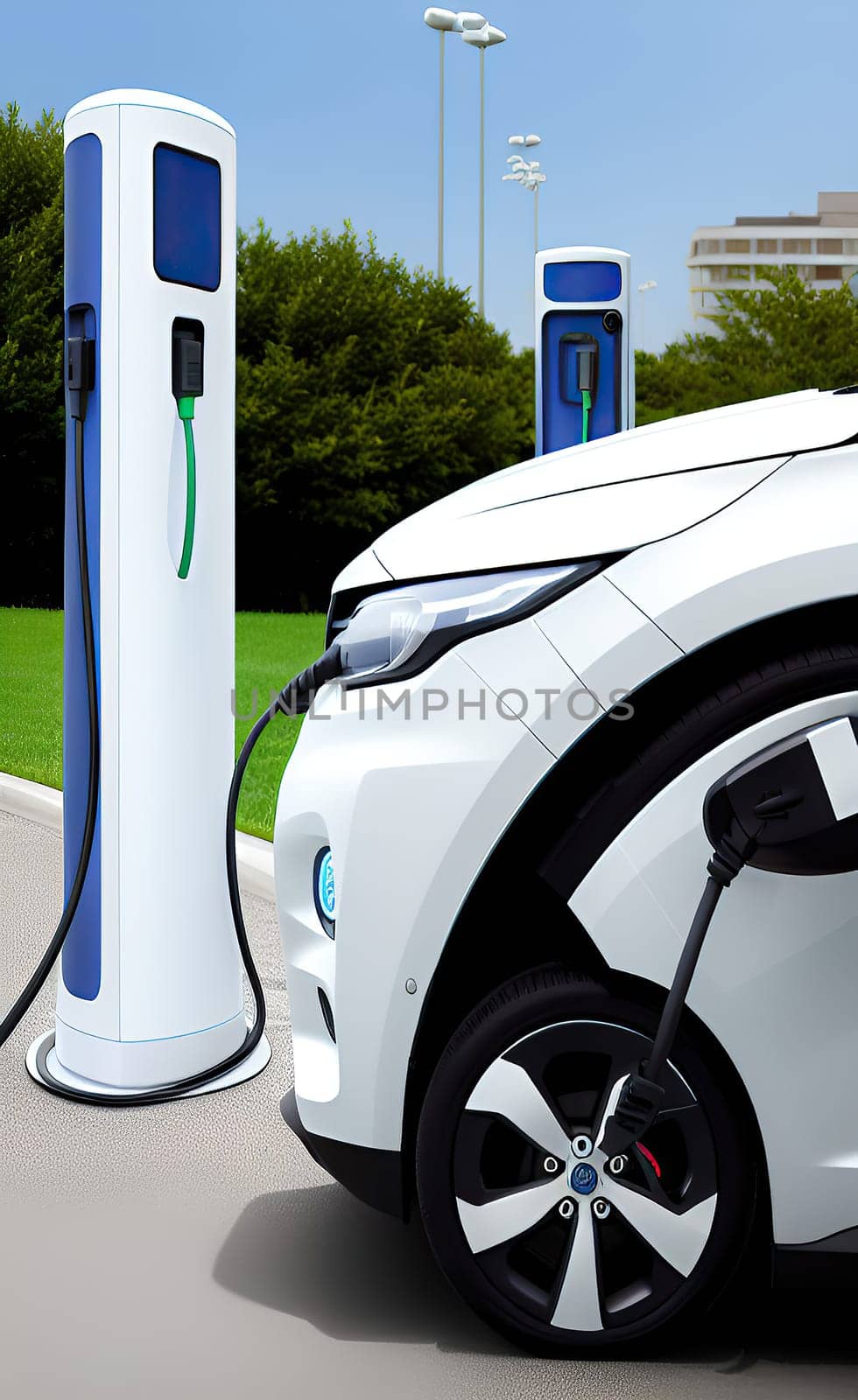 EV charging station for electric car in concept of green energy and eco power