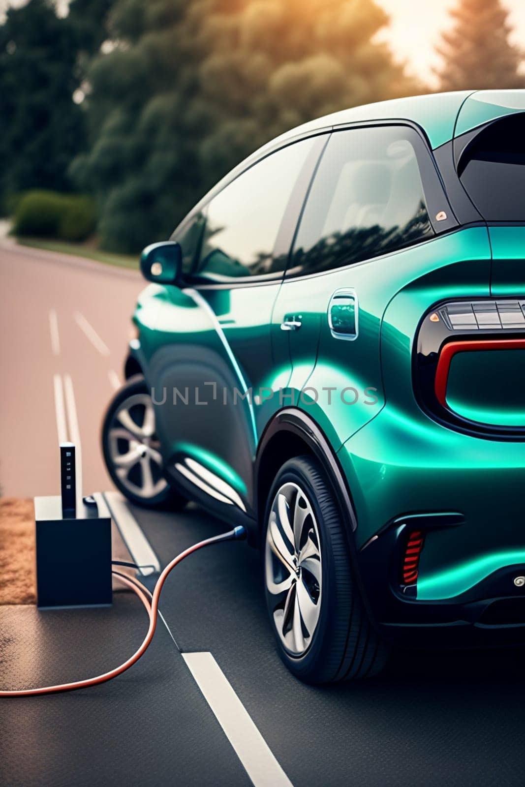 EV charging station for electric car in concept of green energy and eco power
