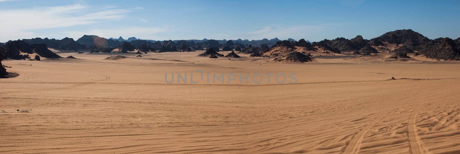 Sandstone rock formations in Akakus (Acacus), Sahara Desert, Libya.