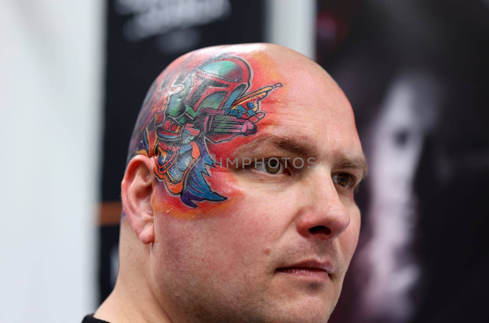 Krakow, Poland -  June 12, 2022: Unidentified  participant at 15th Tattoofest Convention in Cracow. One of the most prestigious tattoo festivals.