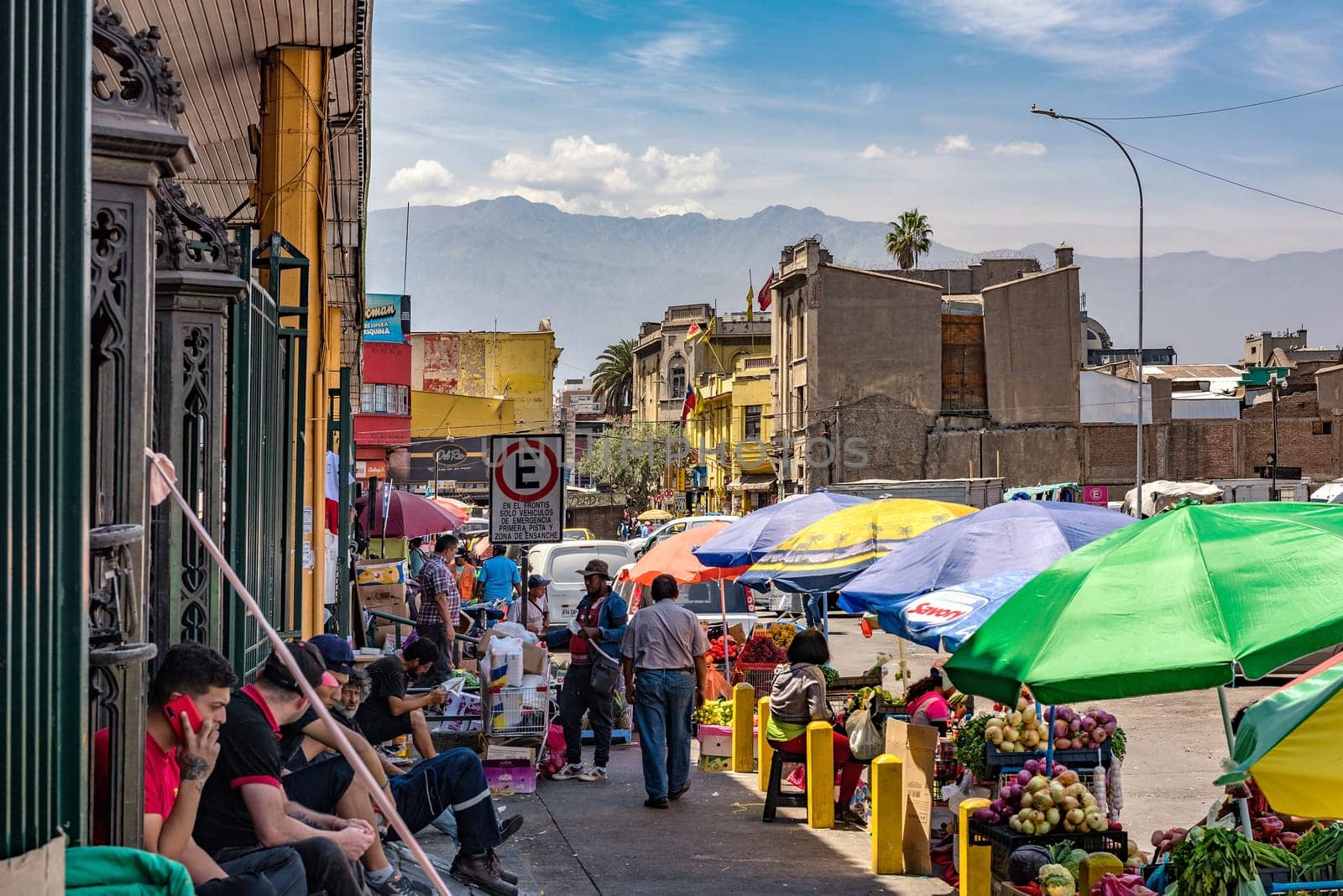 Street vendors and customers in central Santiago, Chile