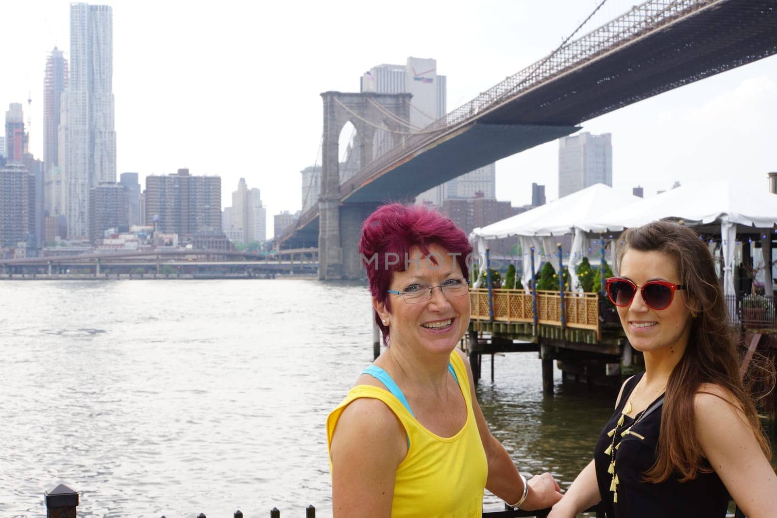 View from Brooklyn Park to Manhatten and Brooklyn Bridge,New York City,USA