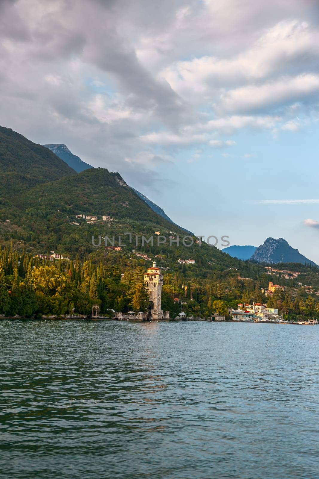 The marina, docks and castle on Garda Lake, Italy