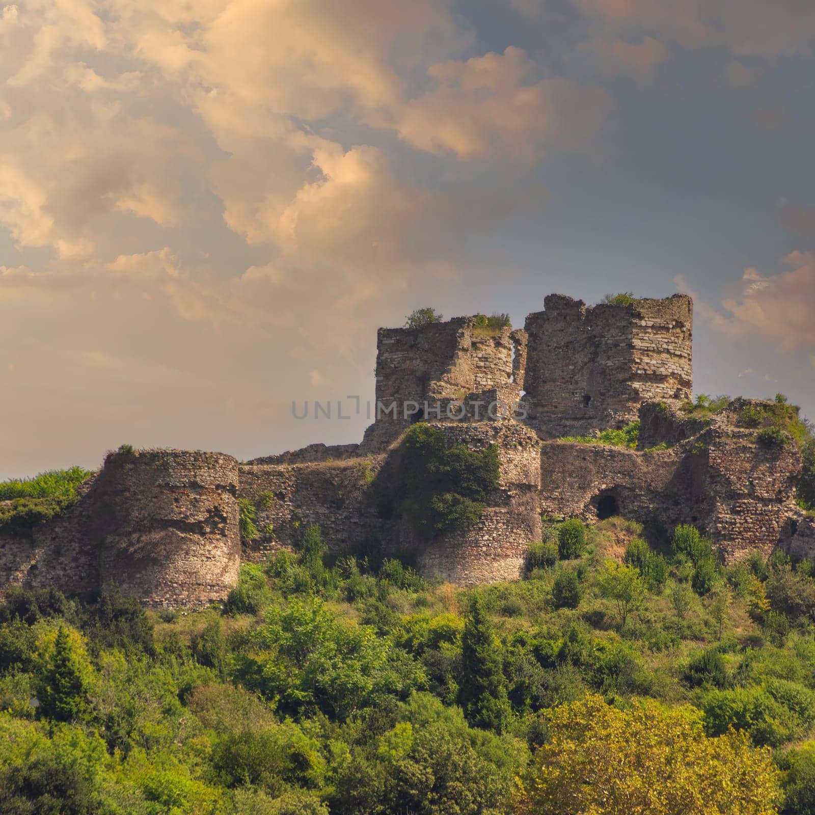Ruins of Yoros Castle, Yoros Kalesi, or Genoese Castle, an ancient Byzantine castle at the confluence of Bosphorus and Black Sea in Anadolu Kavagi, Istanbul, Turkey