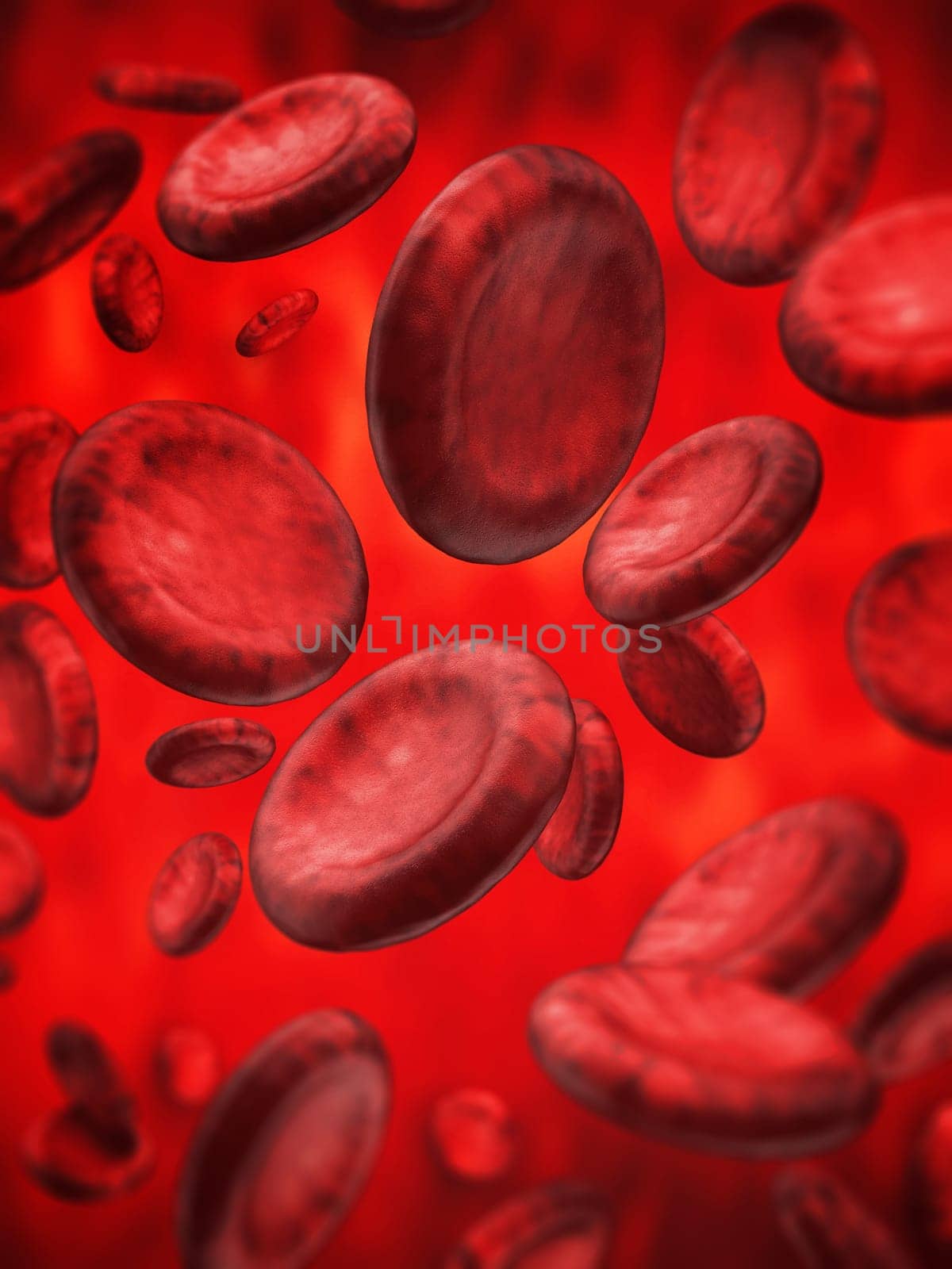 Red blood cells flowing inside the vein. 3D illustration.