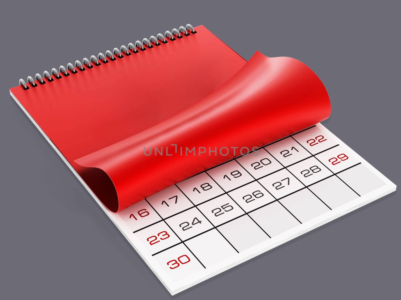 Wall calendar isolated on gray background. 3D illustration.