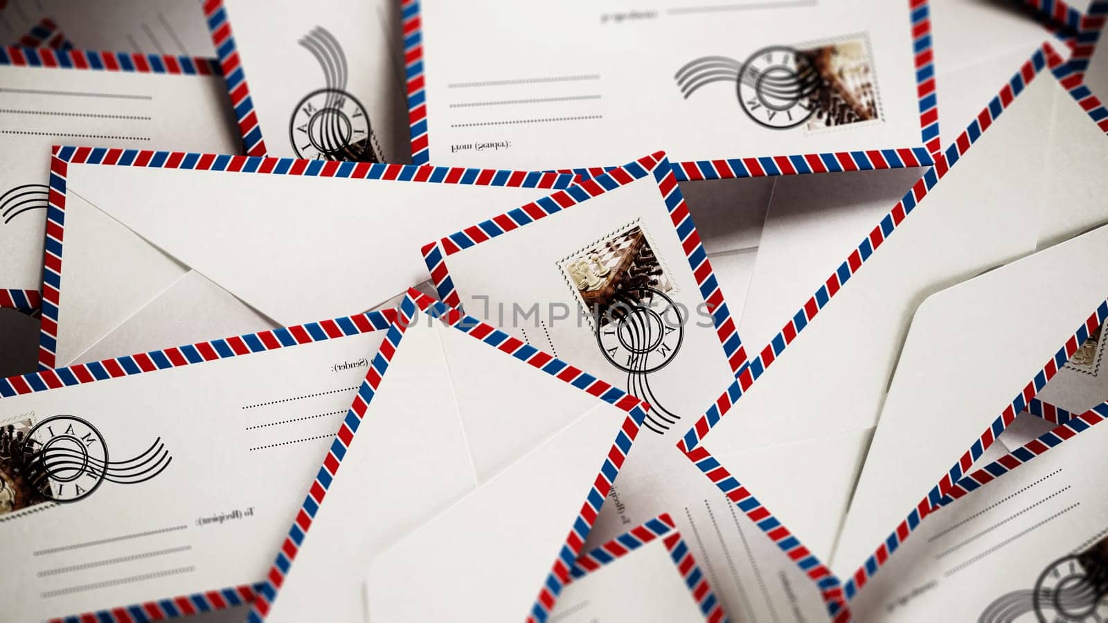 Stack of postal envelopes. 3D illustration.