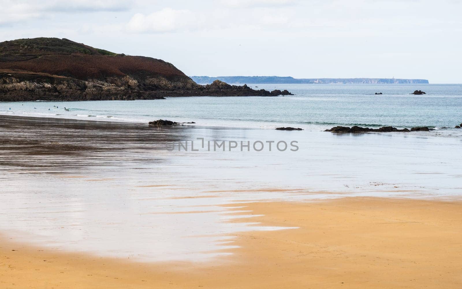 Pastel feeling of the coast and beach of Erquy in emerald coast, Brittany, France