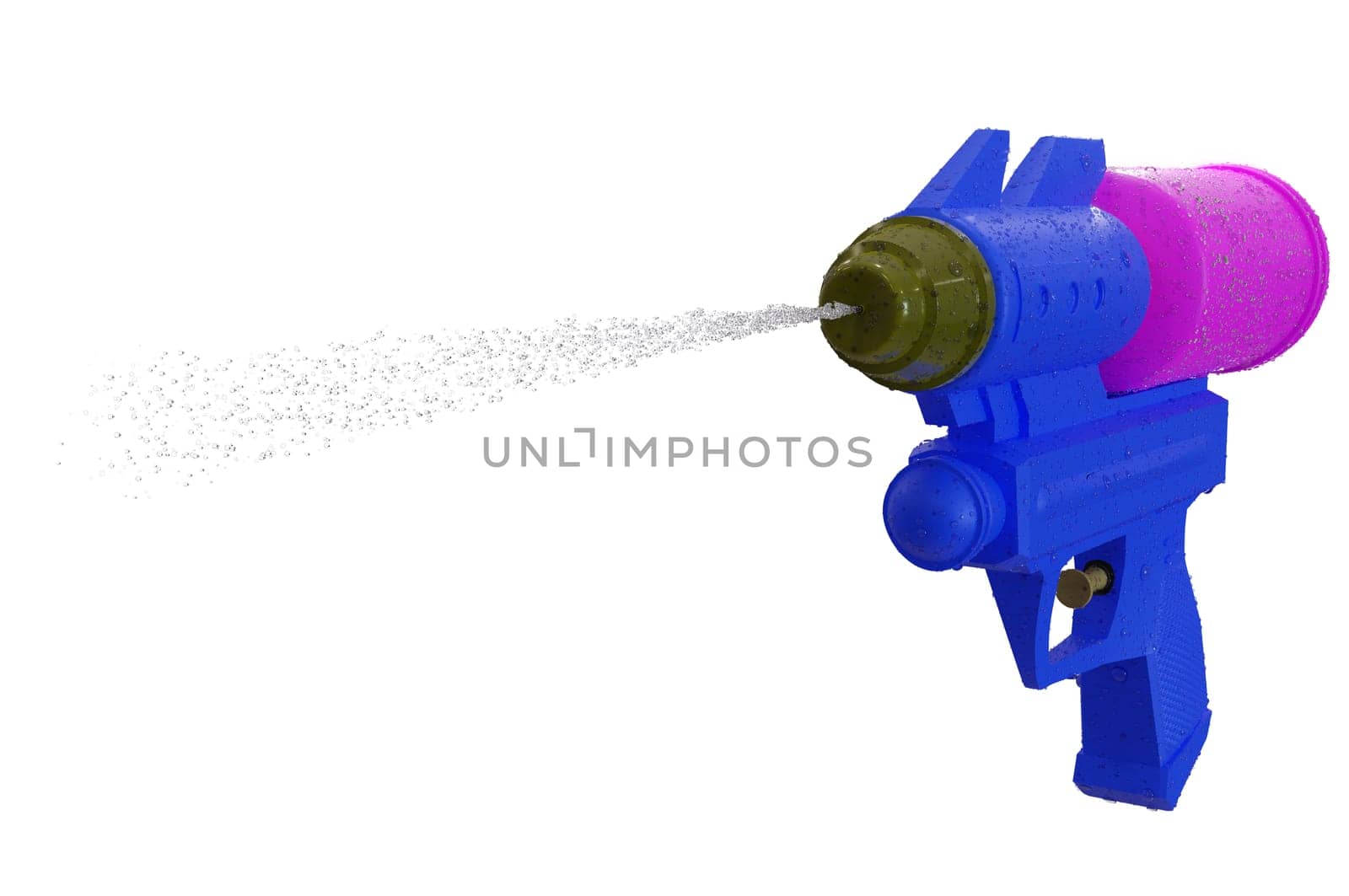 3D Illustration , Plastic water gun with water splash . CONCEPT  Songkran festival thailand .