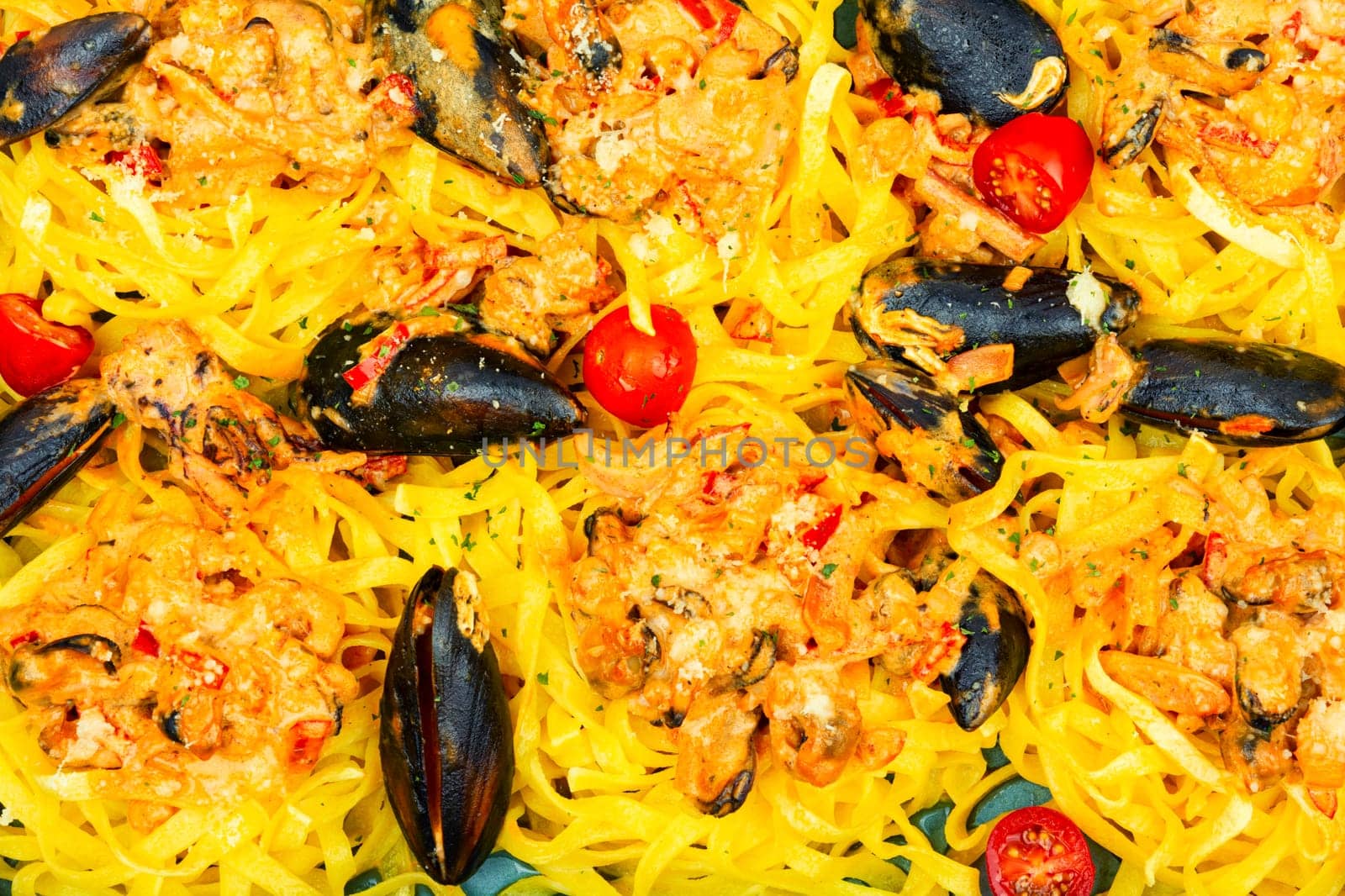 italian pasta with seafood sauce. Mediterranean cuisine