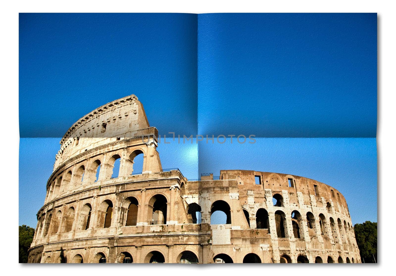 Italy, Rome - Roman Colosseum with blue sky, the most famus Italian landmark