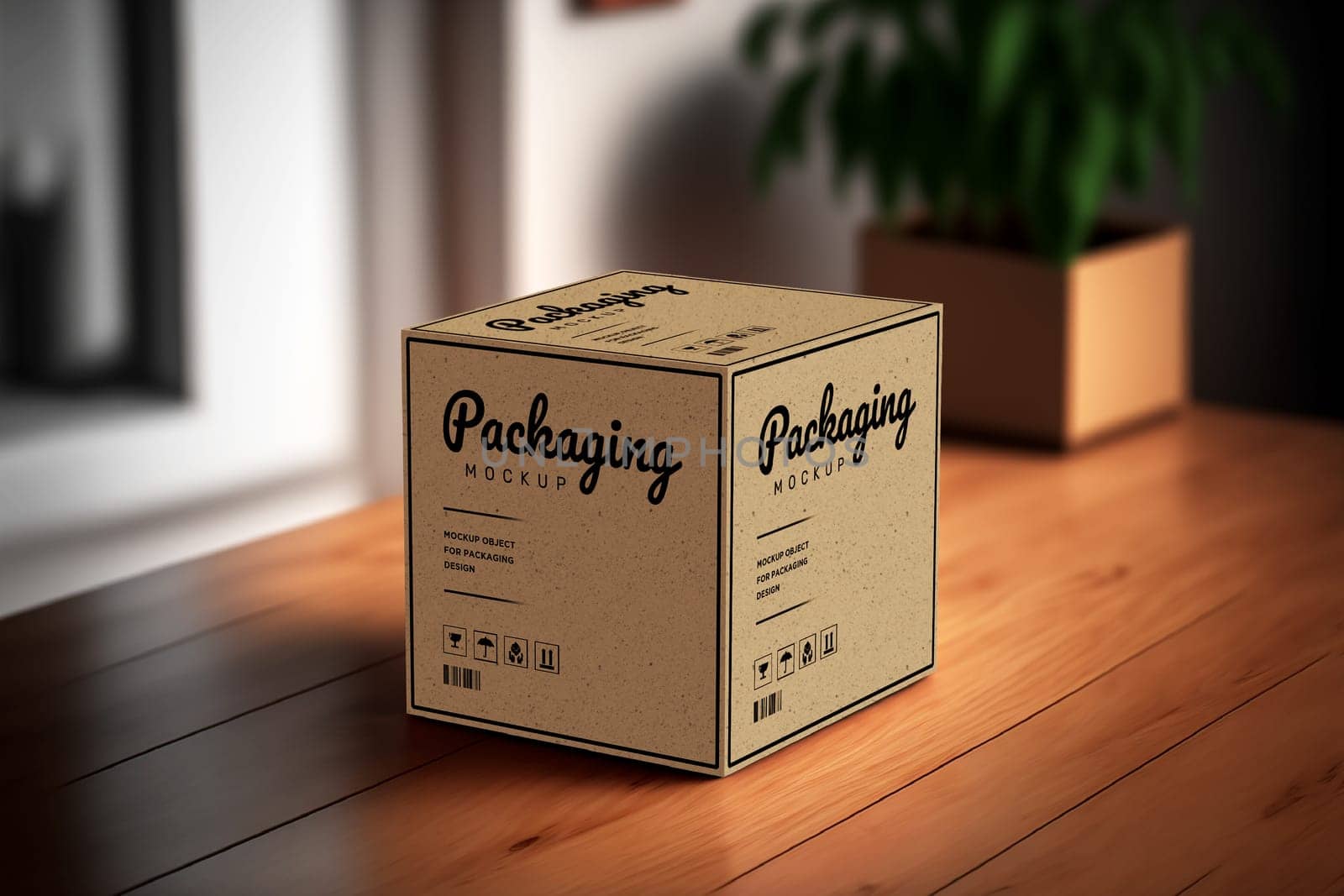 Product cubic box mockup - Realistic brown carton package with copy space