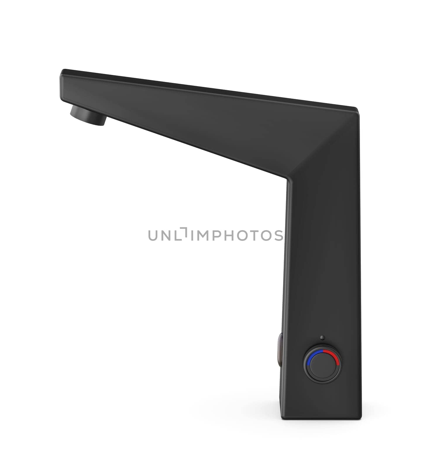 Matte black electronic sensor faucet on white background