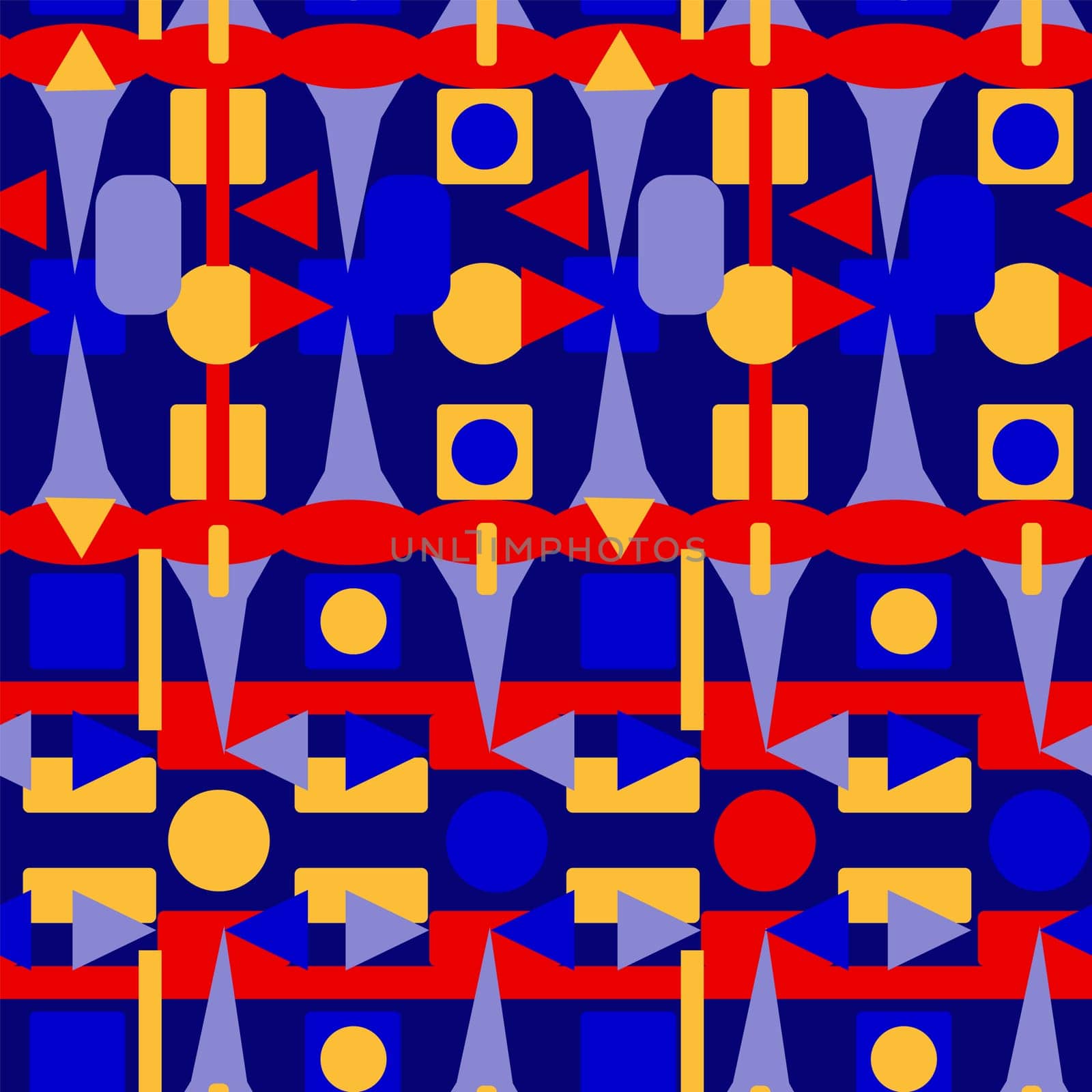 multicolored bright and contrasting geometric shapes seamless pattern without background