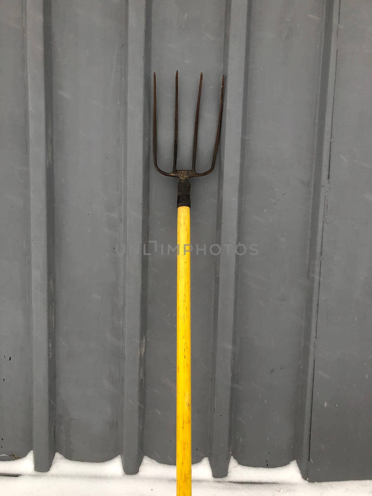Garden pitchfork four-horned with a handle