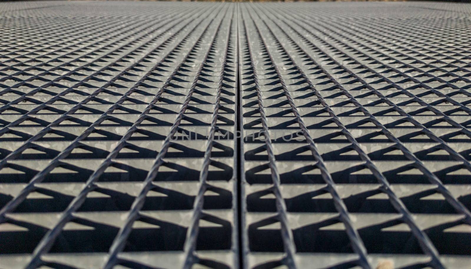 Galvanized steel floor grille. Selective focus