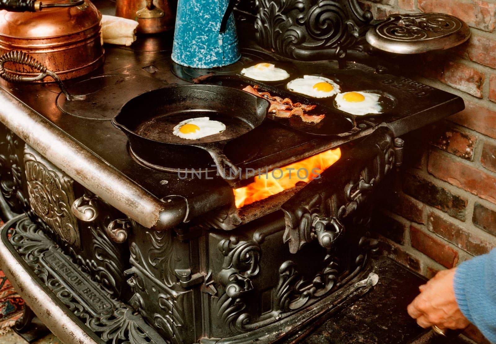 BreakfaSt cooked on an old wood kitchen stove.