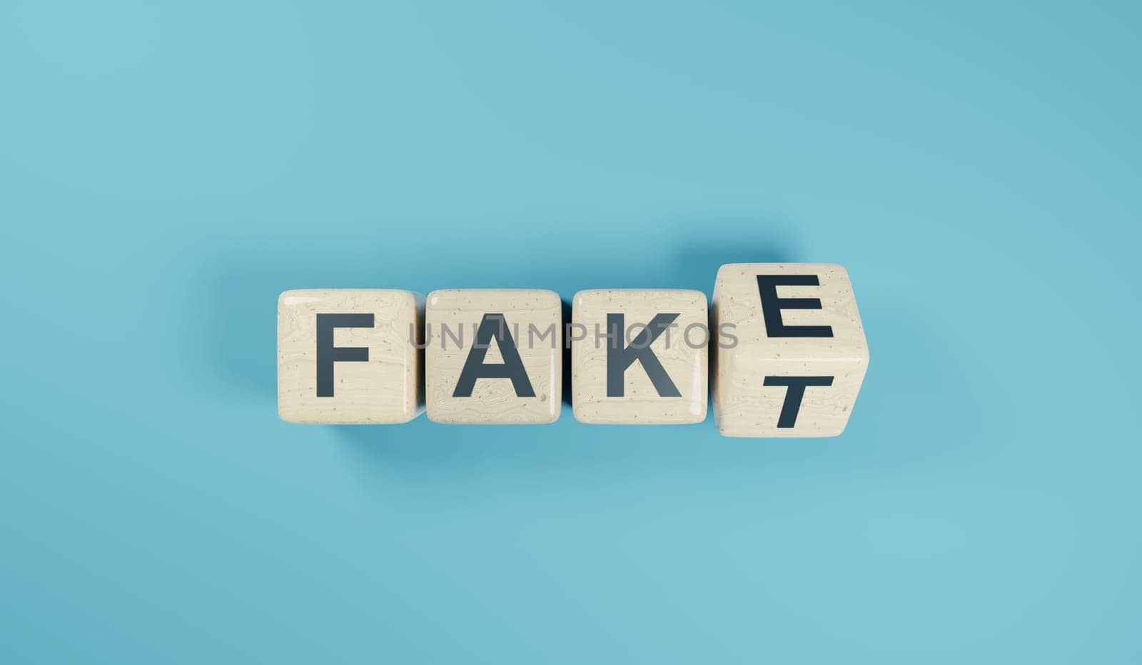 German fake or fact concept with businessman hand turning wooden blocks, 3d rendering