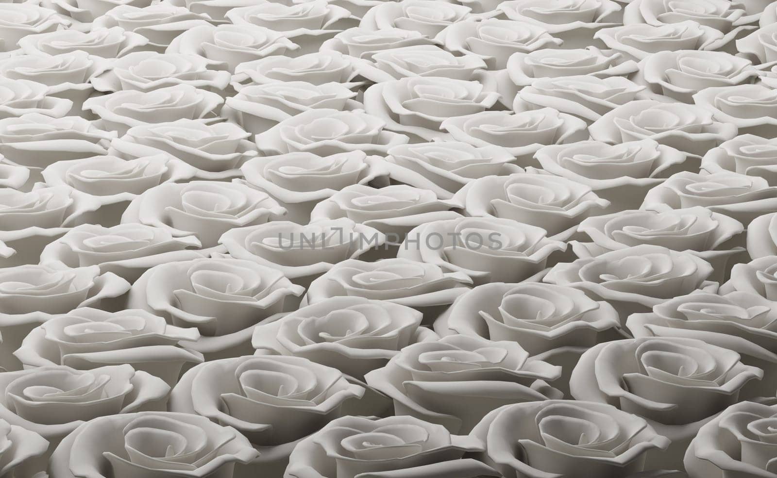 Many white roses using as background, Wedding or Valentines Day concept, love symbol, 3d rendering