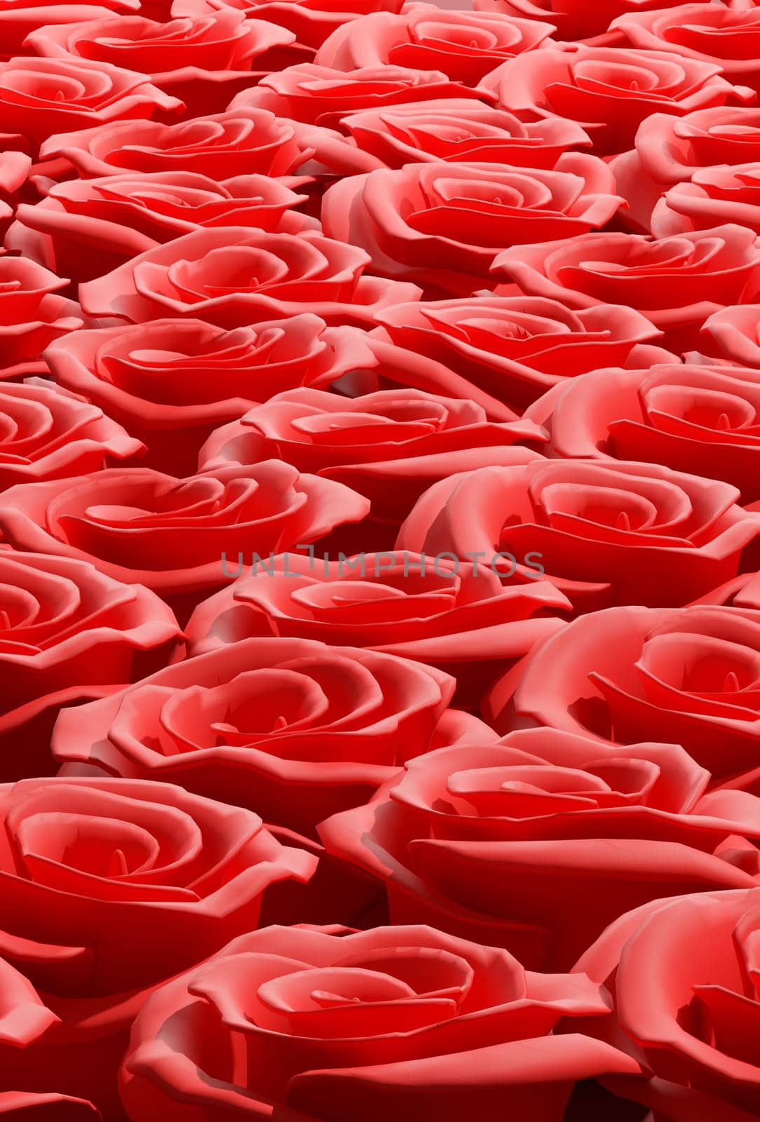 Many red roses using as background, Wedding or Valentines Day concept, love symbol, 3d rendering