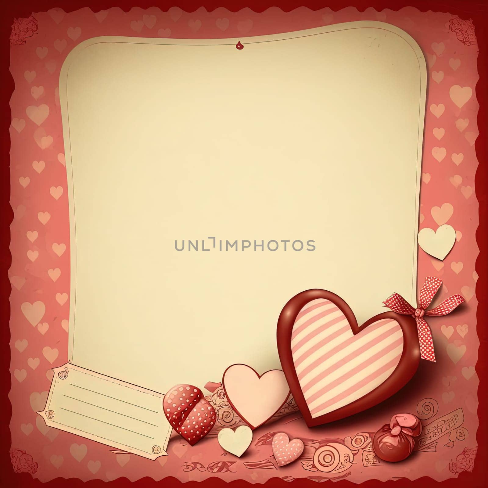 A vibrant red love heart painted in an elegant style, surrounded by playful little hearts. This image depicts the joy and playfulness of love in a simple, yet striking, manner. The image is generated with the use of an AI
