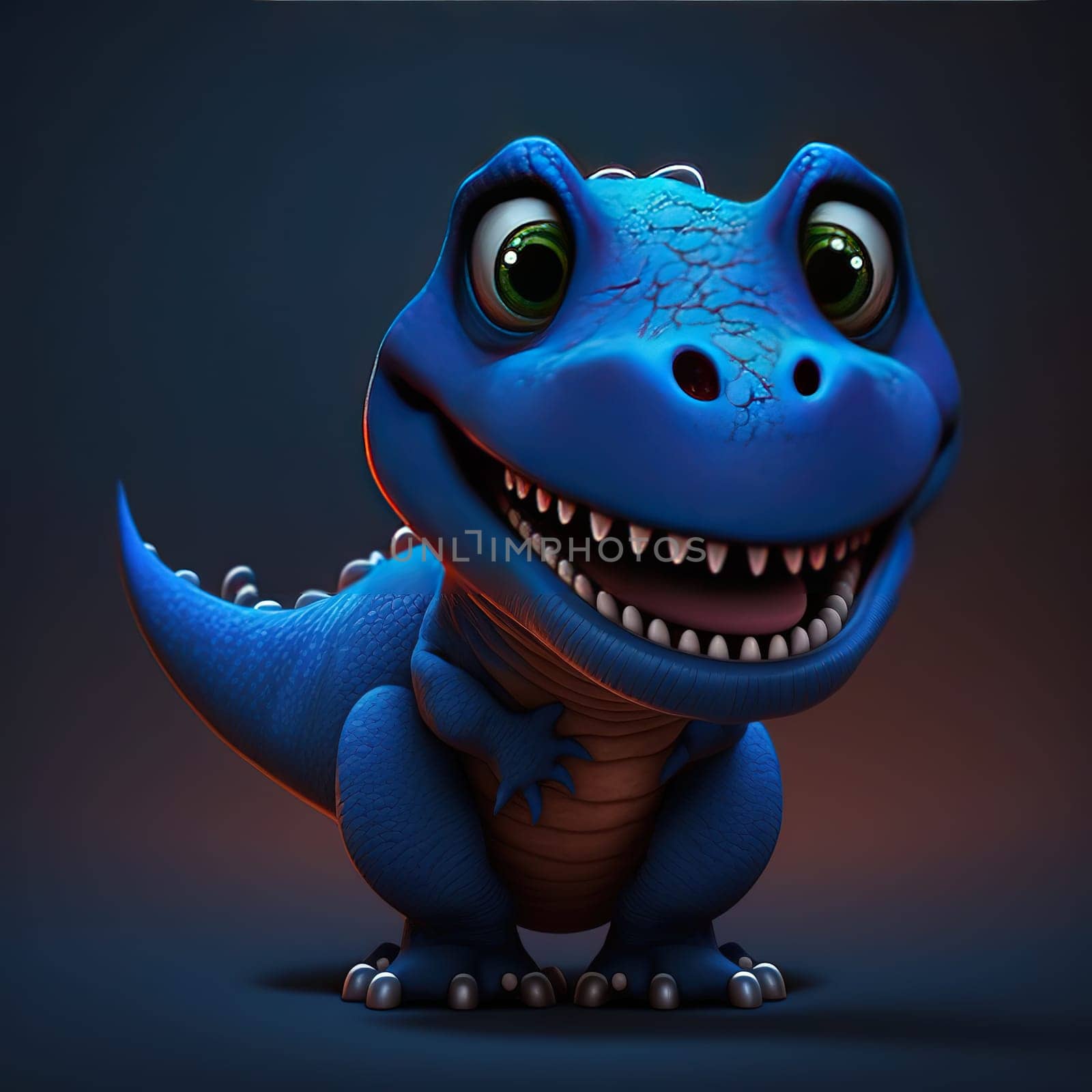 A surreal digital world is depicted in this captivating artwork, showcasing a blue dinosaur as the central focus, surrounded by a vibrant, electric atmosphere. The use of bold colors creates a dream-like quality, making it an eye-catching piece. The image is generated with the use of an AI.