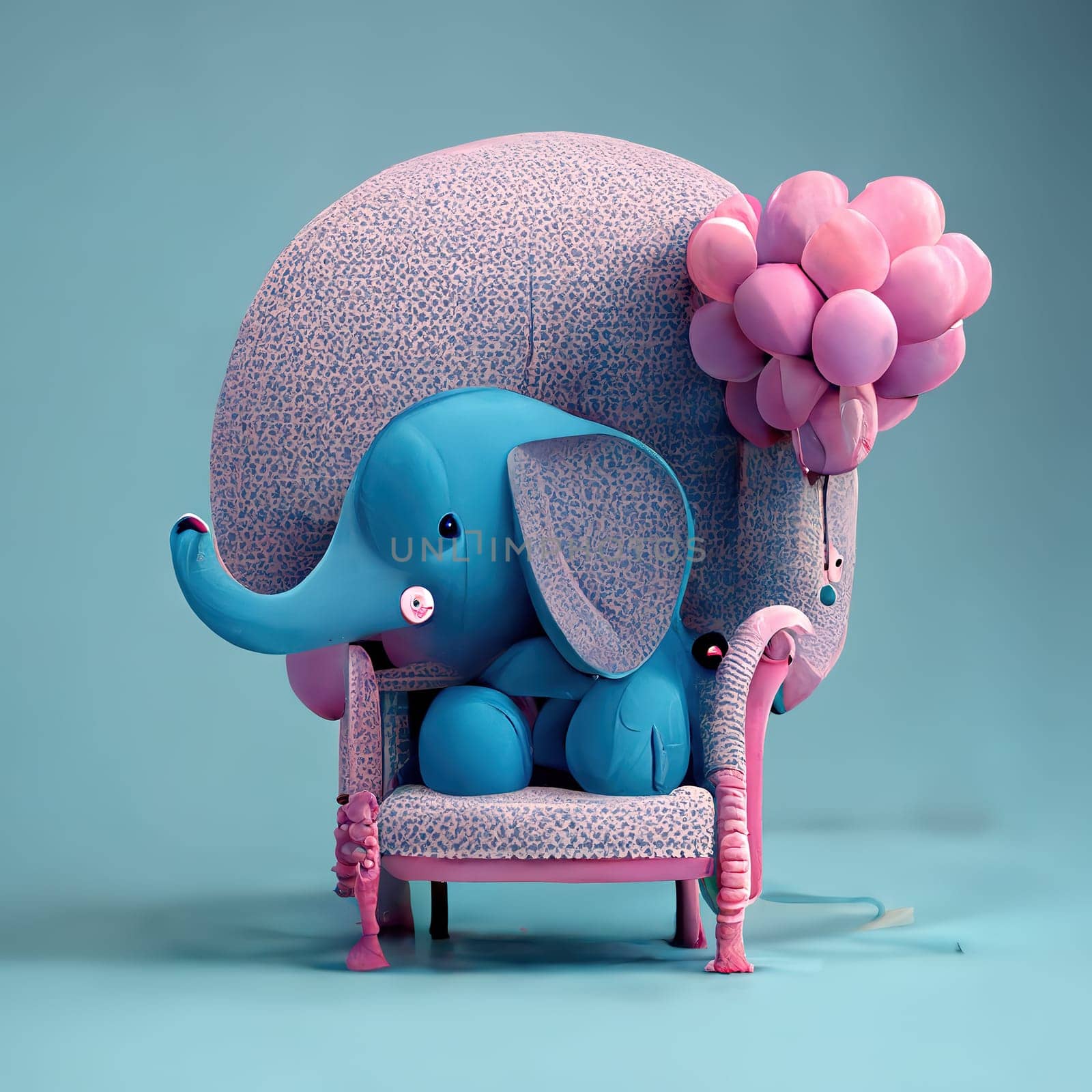The painting depicts a heartwarming scene of a blue elephant receiving a gift from a small child. The elephant's expression of gratitude and the child's joyful smile create a touching moment of kindness and generosity. The image is generated with the use of an AI.
