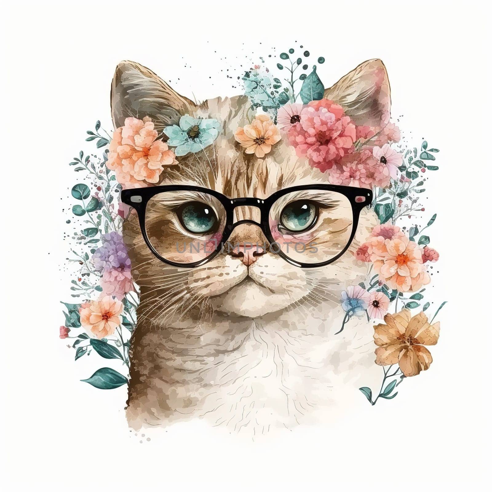 This whimsical portrait captures the essence of a stylish cat lounging in its sunglasses. The intricate details of the glasses and fur are brought to life with bold brushstrokes and vivid colors. The image is generated with the use of an AI.