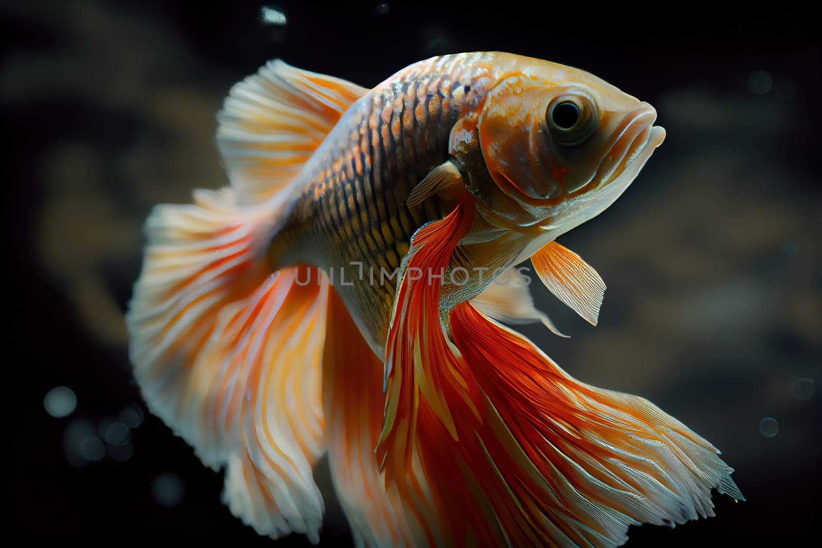 This whimsical painting captures a magical underwater world where a golden fish is the centerpiece. The vibrant colors and playful elements bring a sense of wonder and enchantment to the scene. The image is generated with the use of an AI.