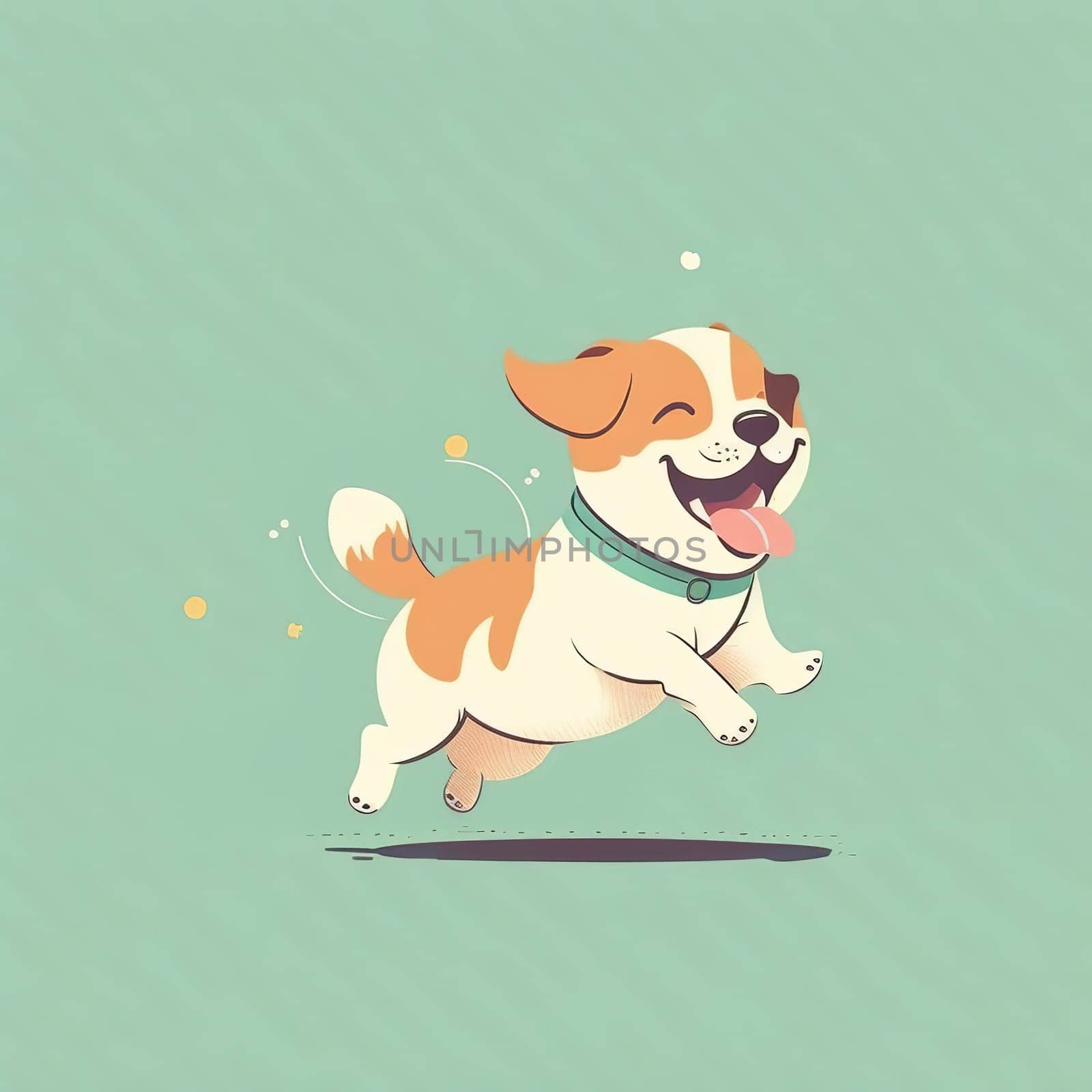 The illustration depicts a happy, energetic dog, its tail wagging and tongue lolling out. The bright colors and playful lines evoke a sense of fun and happiness. The image is generated with the use of an AI.