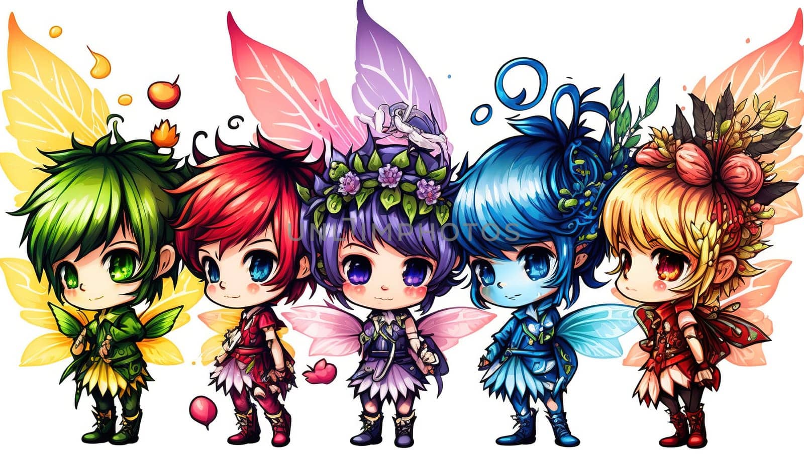 This whimsical painting features a group of mischievous fairies, soaring through the air and surrounded by twinkling lights and delicate flowers. The vibrant colors and playful brushwork bring the magic of these mystical creatures to life. The image is generated with the use of an AI.