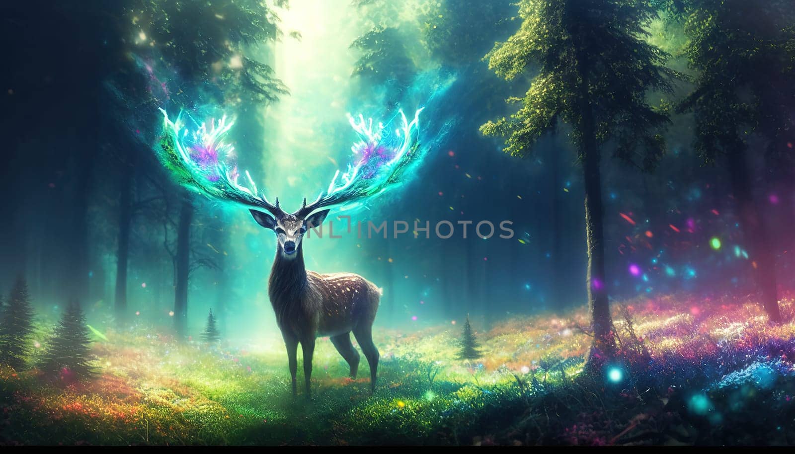 This serene and graceful depiction captures the essence of a forest deer, surrounded by lush greenery and tall trees. The delicate brushwork and soft colors bring to life the majesty and beauty of this woodland creature. The image is generated with the use of an AI.