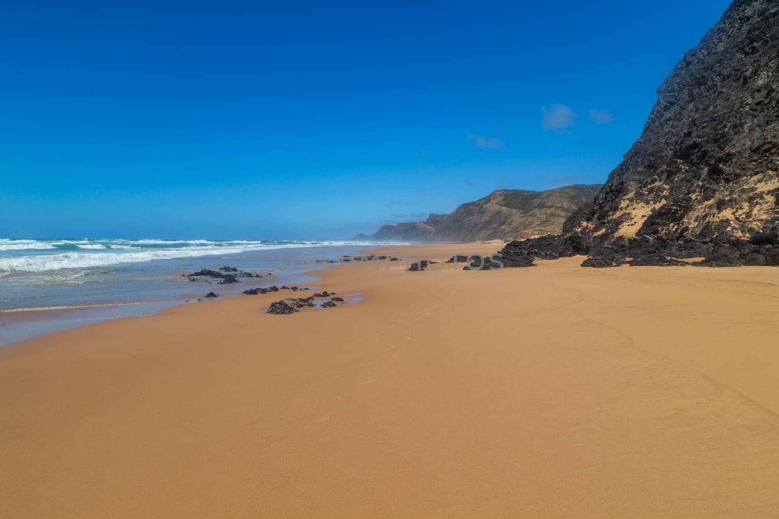 Beautiful empty beach in Algarve west coast, Portugal