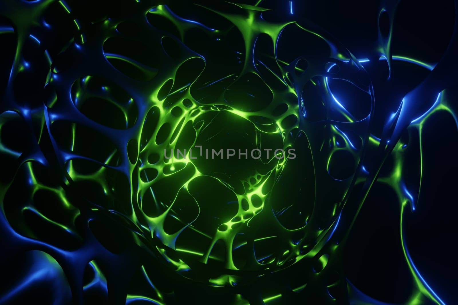 Abstract modern wire with blue and green lights, fantasy  or sci-fi background, 3d rendering