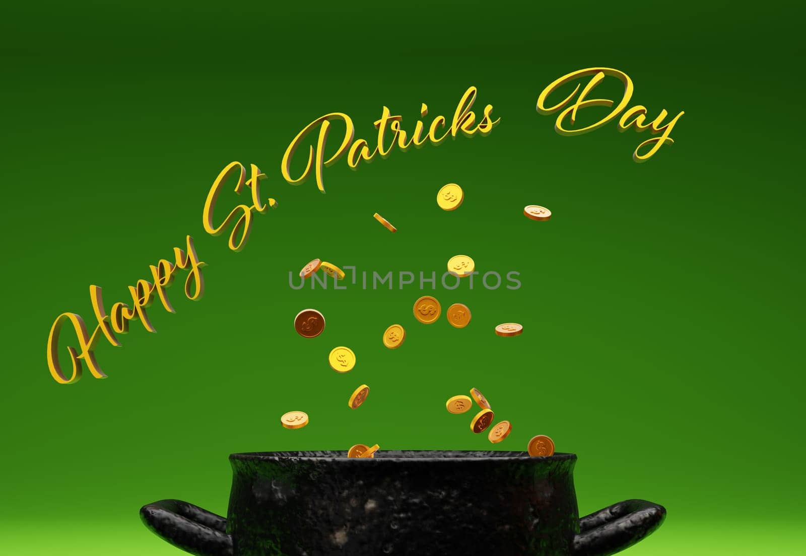 Pot of gold with the text Happy St. Patricks Day on a green background