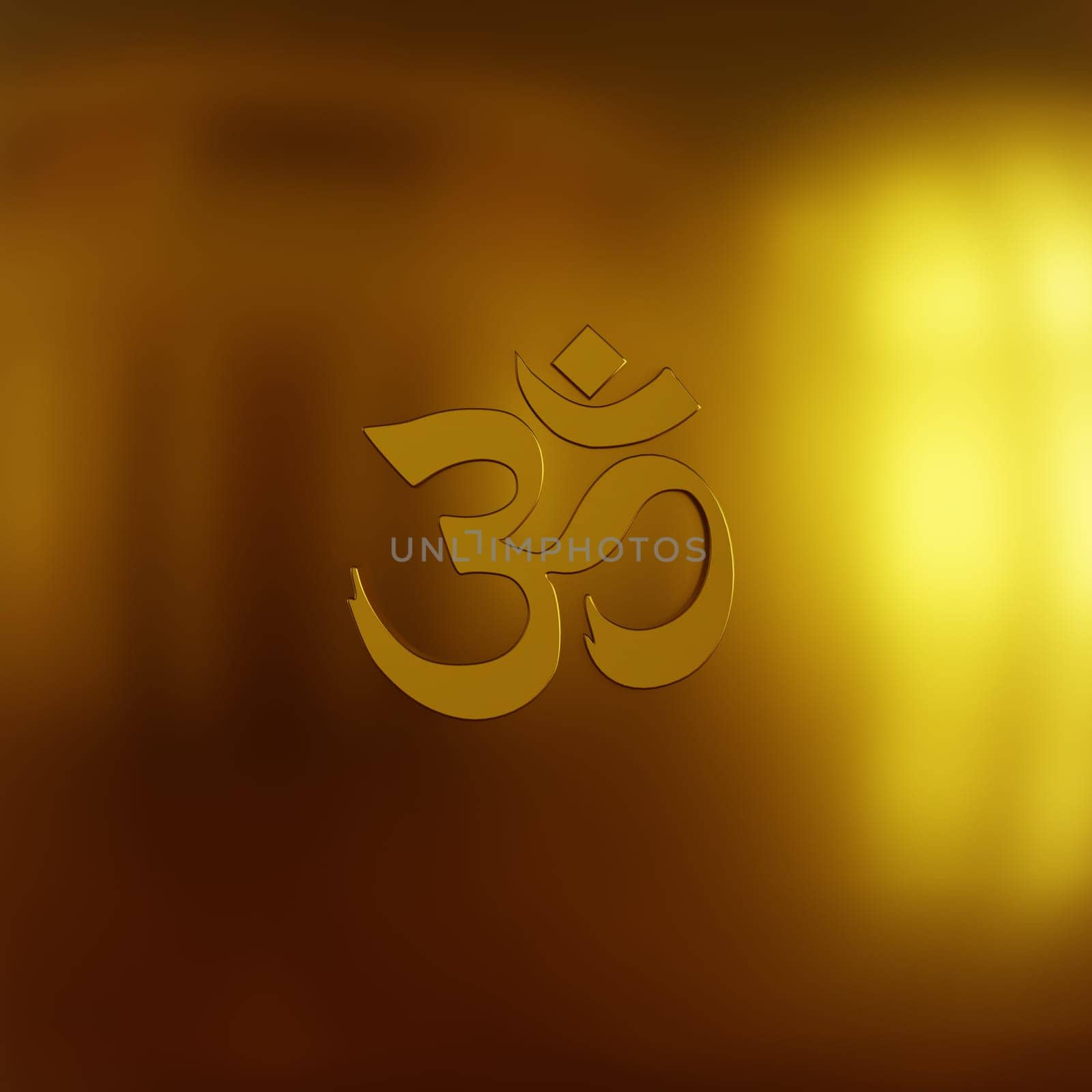 Om sign on a beautiful golden background, meditation or spiritual backdrop, 3d rendering