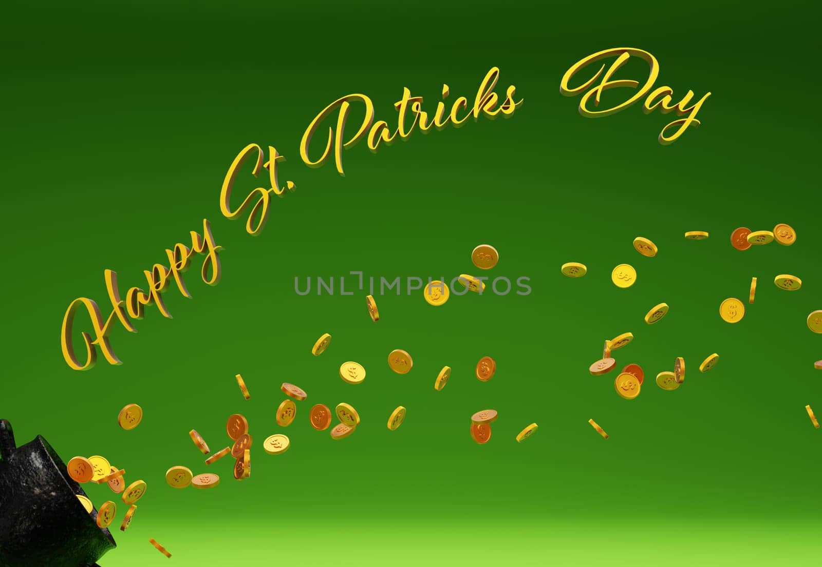 Pot of gold with the text Happy St. Patricks Day on a green background