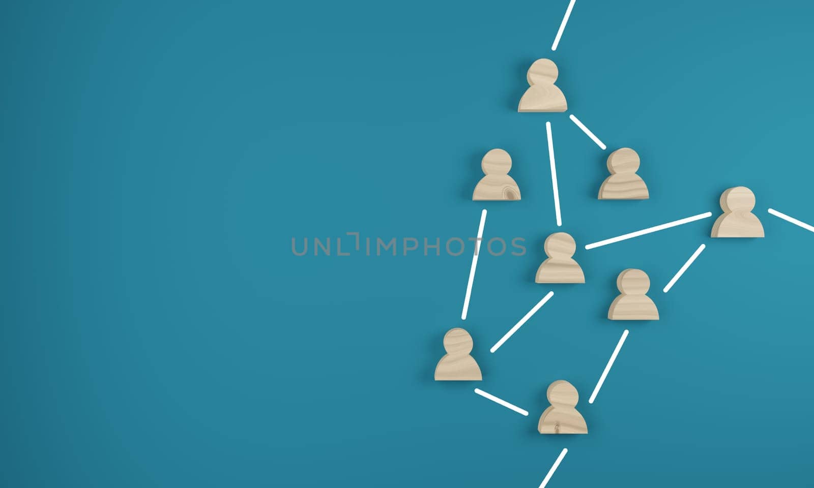 Abstract teamwork, network and community concept on a blue background with space for text, 3d rendering