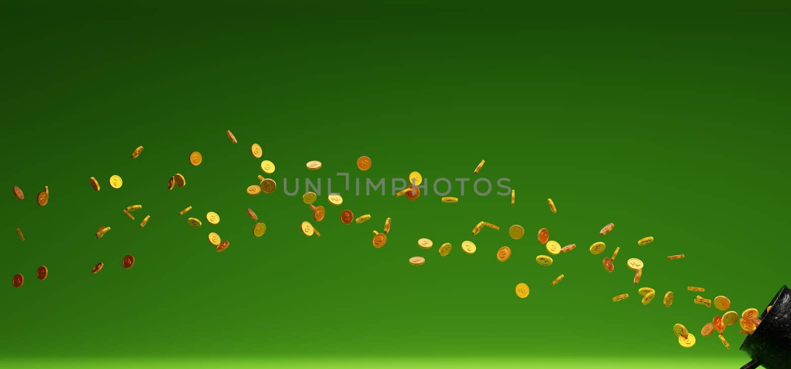 Pot of gold Happy St. Patricks Day on a green background, 3d rendering