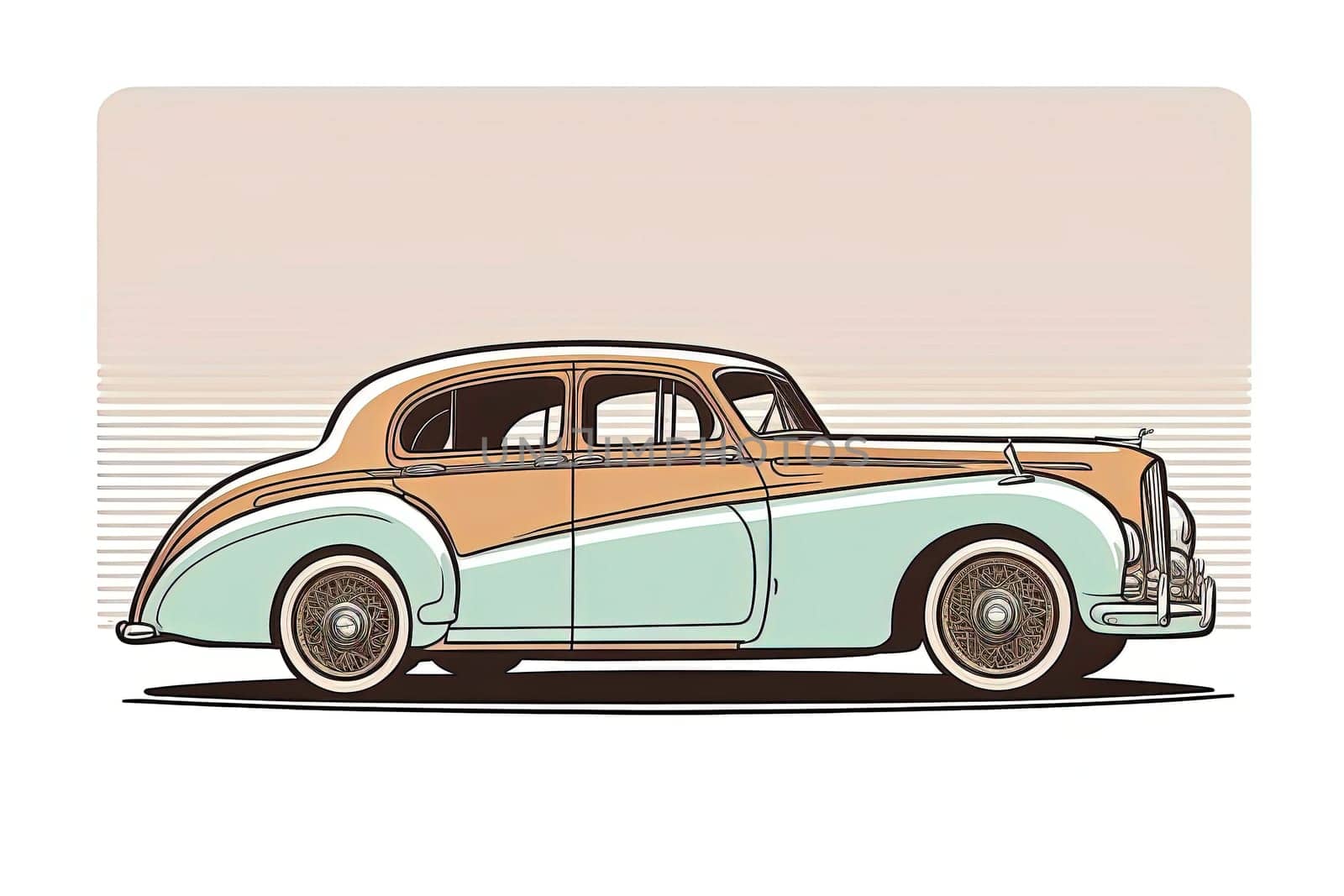 Vintage retro styled car mockup on white background, right side view. Generative Ai.
