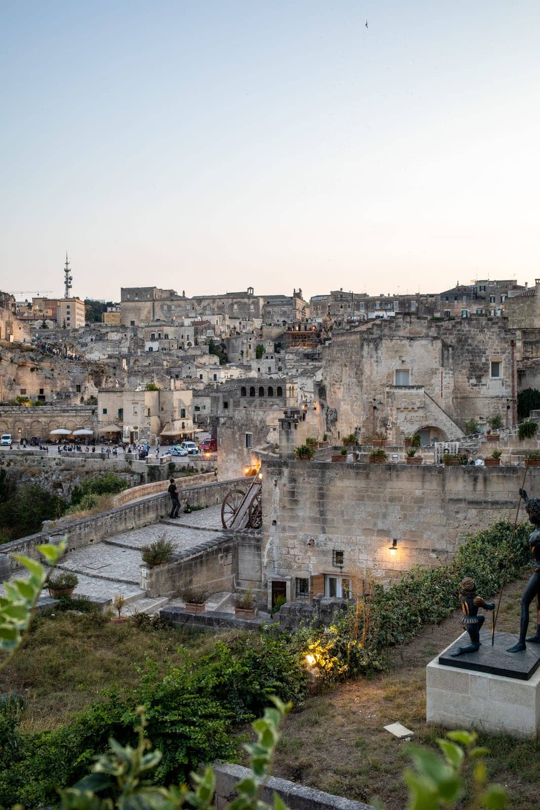 Matera, Italy - September 17, 2019: View of the Sassi di Matera a historic district in the city of Matera, well-known for their ancient cave dwellings. Basilicata. Italy