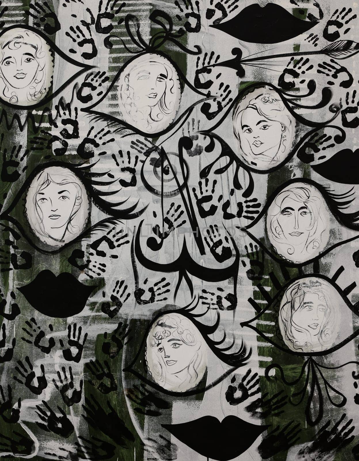 Venice, Italy - September 6, 2022:  59th Venice Art Biennale in Venice. The Nymphs by the German artist Charline von Heyl