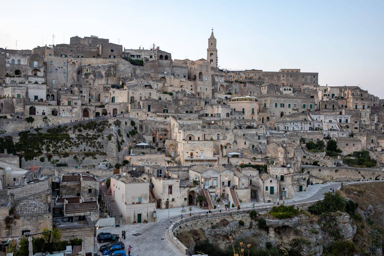 Matera, Italy - September 18, 2019: View of the Sassi di Matera a historic district in the city of Matera, well-known for their ancient cave dwellings. Basilicata. Italy