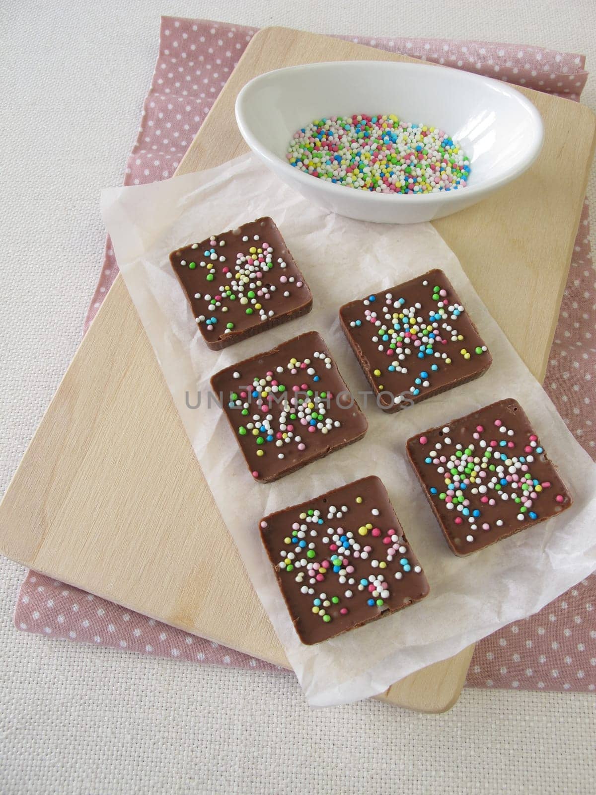 Homemade chocolate with sugar beads